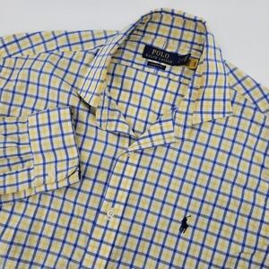 Polo Ralph Lauren Mens Large Classic‎ Fit Yellow Blue Plaid Long Sleeve Shirt
